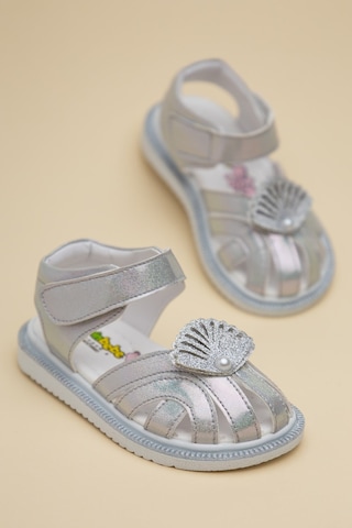 Dilimler Ayakkabı Şirinbebe Ortopedik Kız Bebek Sandalet Gümüş Yelpaze Detaylı Önü Kapalı-4710