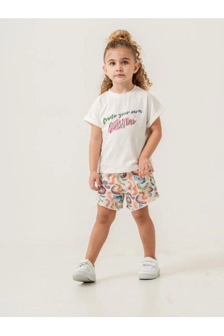 Cicihlid Kız Çocuk Pamuklu Dokuma Şort T-shirt Takım-15881 Çok Renkli