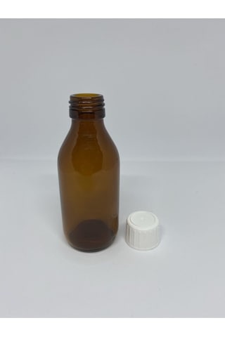 Amber Ecza Şişesi Kahverengi Beyaz Kapaklı Cam 100ml Şurup Şişesi 10 Adet Kahverengi