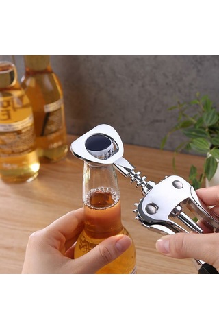Gajeena Multifonksiyonel Şarap Açıcı: Kanatlı Kork Açıcı, Alüminyum Korumalı Kesici Ve Bira Kapağı Açıcı - Ergonomik Ahşap Kolu İle Profesyonel Ve Ev Kullanımlı Gümüş