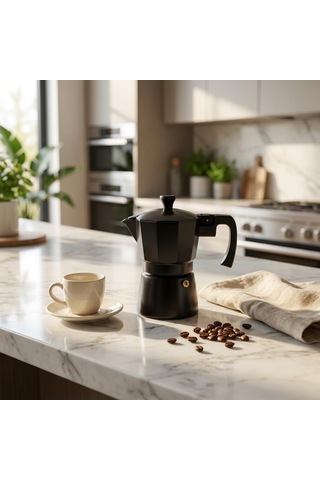 Deconox Siyah Moka Pot 3 Fincanlık, 180 Ml Alüminyum Espresso Dem