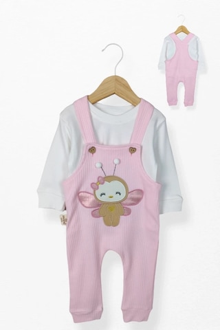 Kidskingdom Toz Pembe Renk Kız Bebek & Çocuk Pamuklu 2 Parça Tulum Toz Pembe