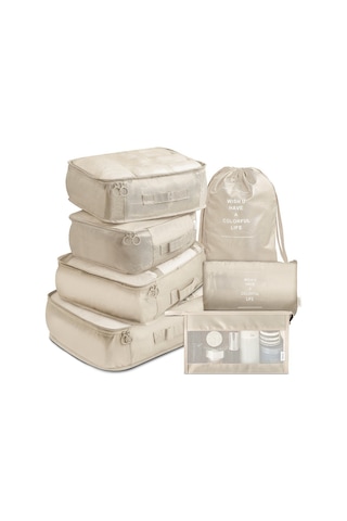 Suofeng Seyahat Çantası Giysi Sınıflandırma Çantaları 7'li Set - Su Geçirmez Kumaş, Çift Fermuar, Yer Tasarrufu, Gri Gri