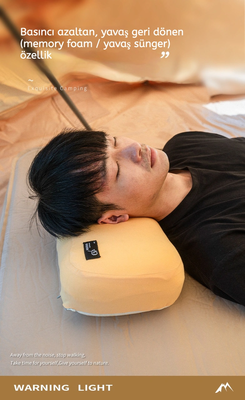 Hıkeman Kamp Yastığı Hafif, Memory Foam Seyahat, Kamp, Ofis Ve Bel Destek Yastığı Bej
