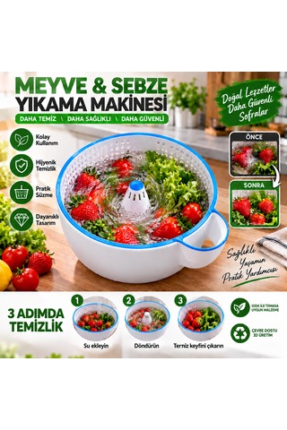 Meyve Sebze Yıkama Makinesi Beyaz - Mavi Meyve Sebze Yıkama Makinesi Beyaz - Mavi