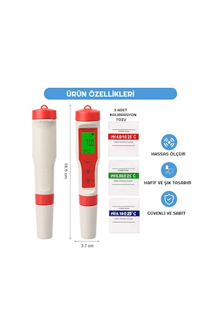 Dijital Ph Ölçer 4'Ü 1 Arada Ph Tds Ec Sıcaklık Test Cihazı