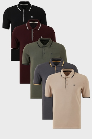 Buratti Pamuklu Slim Fit Şerit Detaylı Düğmeli Polo Yaka 5'Li Paket Erkek T Shirt 5902118S5 Siyah-Beyaz-Haki-Vişnebeyaz-Antrasitvizon