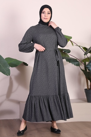 Kadin Buyuk Beden Elbise Tesettur Giyim Hakim Yaka Çıtır Desen 001