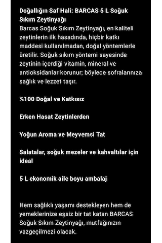 Barcas 5 Lt %100 Doğal Soğuk Sıkım Sızma Zeytinyağ