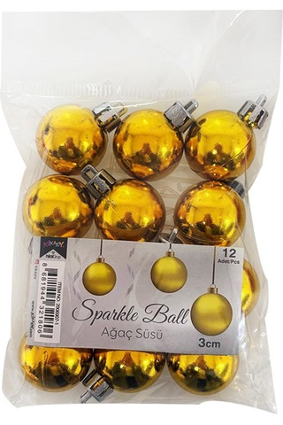 Yılbaşı Ağaç Süsü Gold Renkli Top Noel Süs 3 Cm 12 Adet Top 3 Cm