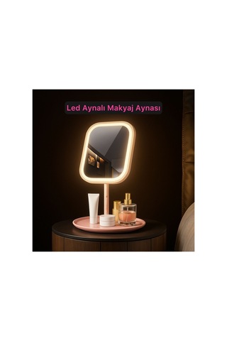 Fıre Kıng Panda Dokunmatik Led Makyaj Aynası, 3 Işık Modu, Şık Ve Modern Tasarım Pembe