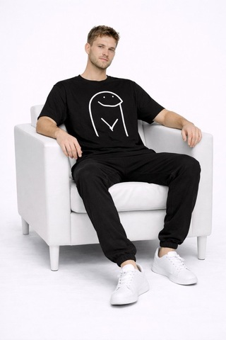 Sevgili Kombini Çift Tişört Oversize Unisex Matching Couple Minim Siyah