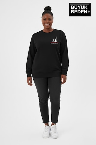 Süperlife Kadın Büyük Beden Yelken Baskılı Bisiklet Yaka İnce Sweatshirt Spr26bswk956-11 İndigo