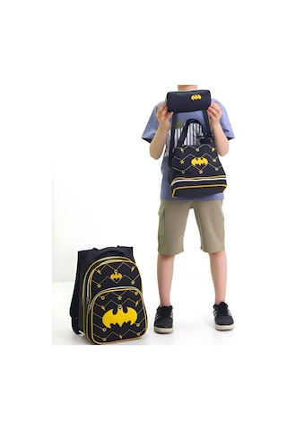 Erkek Çocuk 3 Lü Okul Çanta Seti Sırt Çantası, Beslenme Çantası Ve Kalemlik Siyah Batman