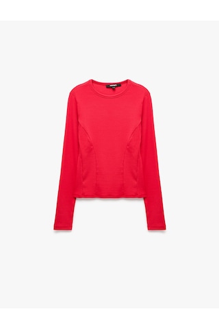 Koton Slim Fit Pamuklu Kaşkorse Bisiklet Yaka Uzun Kollu Tişört Kırmızı 7wak50222ek
