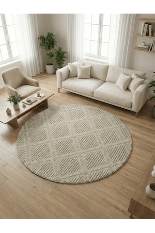Modern Yuvarlak Halı Yumuşak Dokulu Halı Salon Halısı Mutfak Halısı Kesme Halı Yolluk Bej Halı 22