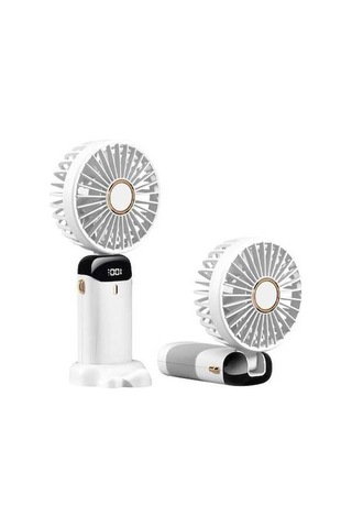 Pazly Beyaz Led Ekranlı Mini Fan: 5 Hız Seviyesi, 90 Katlanabilir, Telefon Tutucu, Askılı, Li-poly Batarya