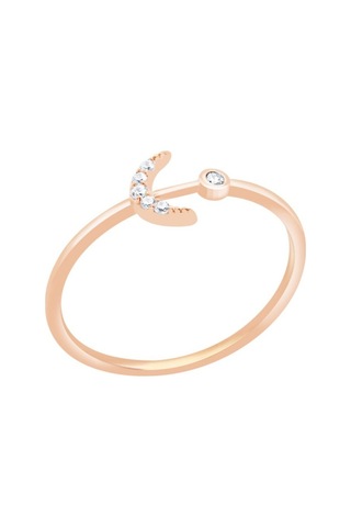 Diamond Line - Gülaylar - Pembe Altın 14 Ayar Ay Yüzük