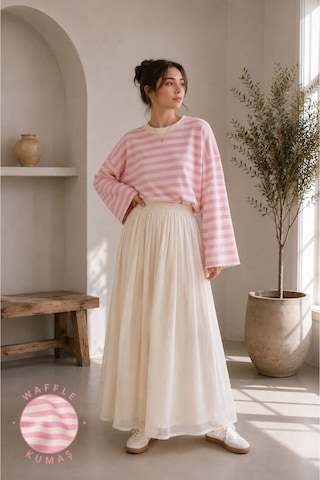 Herkesemoda Çizgili Waffle Kumaş Kadın Body Pembe