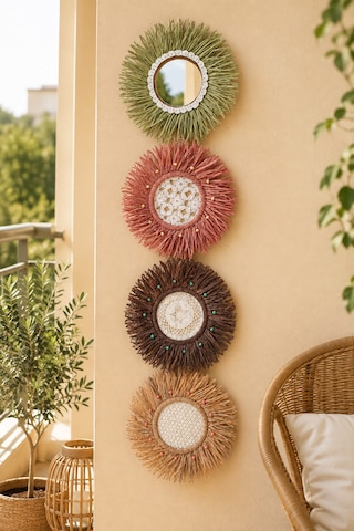 Momiko Terra Bloom Quartet - 4 Lü Bohem Rafya Duvar Dekoru Seti - 35 Cm -