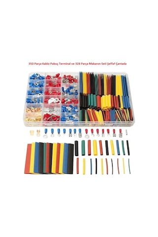 350 Adet Kablo Pabuç Terminal Ve 328 Parça Makaron Seti Şeffaf Çantada