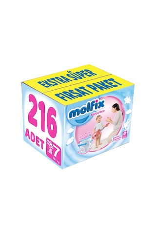 Molfix Külot Bebek Bezi 7 Numara 2Xlarge Ekstra Süper Fırsat Paket 216 Adet 6'lı