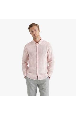 Nautica Erkek Bej Regular Fit Çizgili Keten Gömlekçizgiliw65451t Pembe