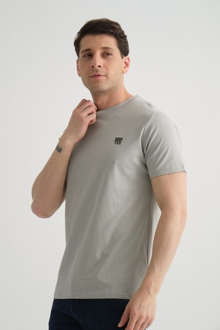Shooter Sportwear Shooter Erkek Pamuklu Esnek T-shirt Standart Kalıp Minimal Logolu Gri