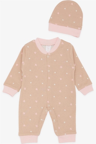 Breeze Kız Bebek Tulum Renkli Kalp Desenli 0-3 Ay-6 Ay, Açık Kahverengi-Açık Kahverengi