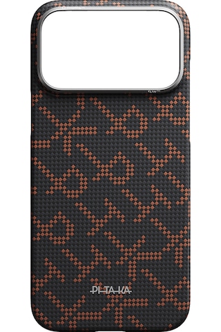 Apple iPhone 17 Pro Kılıf M-safe Uyumlu Aramid Fiber Pitaka Tactile Woven Monogram Serisi Turuncu-siyah Turuncu - Siyah