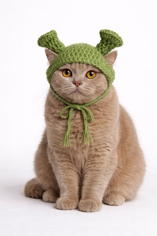 Nuigo Shrek Temalı El Yapımı Örgü Pet Şapkası - Ayarlanabilir Bağcıklı Yeşil Kedi Ve Küçük Irk Köpek Aksesuarı