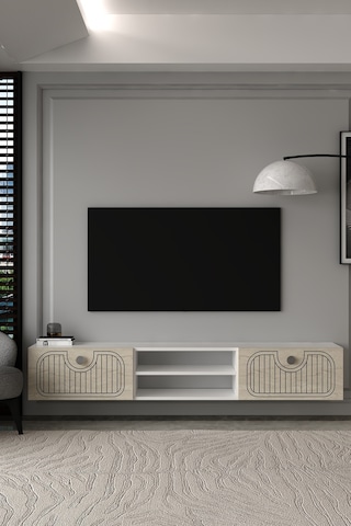 180dhdtdar3btg Hera Lazer Desenli Duvara Monte Tv Sehpası,ünitesi Beyaz-traverten-gümüş