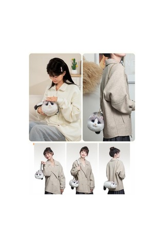 Bear & Deer Pelüş Kedi Şeklinde El Çantası Kirli Beyaz - Bd-cat003 Beyaz - Siyah