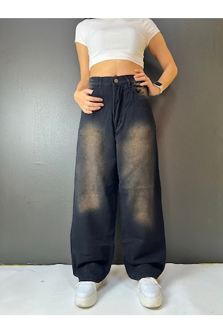 St.poll Vintage Eskitme Unisex Baggy Jean Pantolon Kahverengi