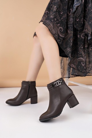 Nesilshoes Nesil Shoes Tarha 103 Kahve Fermuarlı Kışlık Kadın Bot