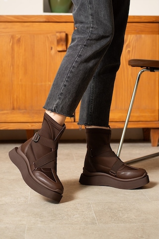 Dabab Shoes Adrinal Acı Kahve Strej Kemer Detay Düz Taban Kadın Spor Bot Kahverengi