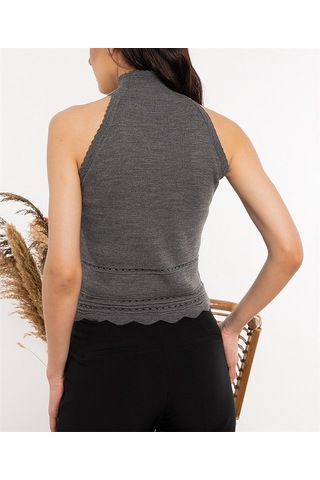 Aqe Fashion Kadın Halter Yaka Dantel Detaylı Gri Bluz-Gri