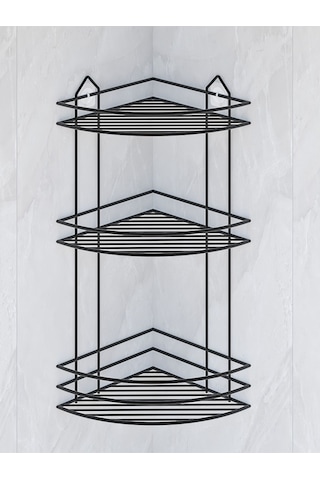 MultiStore Paslanmaz Siyah 3 Katlı Plastik Kaplama Köşe Duş Rafı Siyah