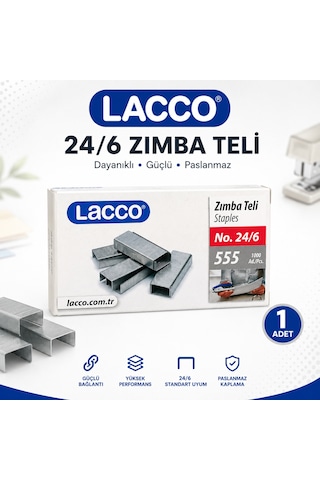 Lacco 24/6 Zımba Teli 1000 Adet Güçlü Dayanıklı Paslanmaz Standart Zımba Teli 1 Kutu
