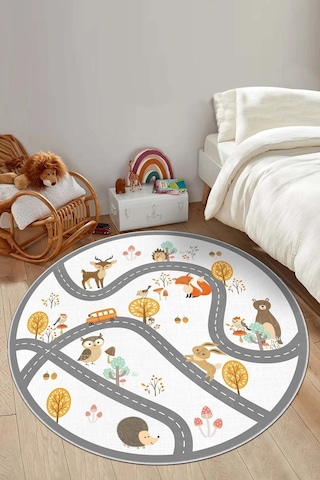 West Home Makinede Yıkanabilir Kaymaz Taban Leke Tutmaz Yuvarlak Çocuk Halısı Oyun Matı Wh 553 White Yuvarlak Beyaz