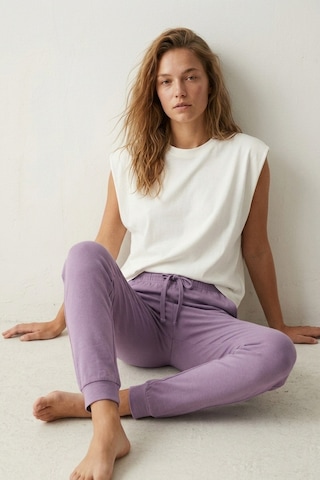 Elemge %100 Pamuk Compact Penye Süprem Kadın Pijama Altı Cepli Regular Fit Manşet Paça Esnek Terletmez Lila