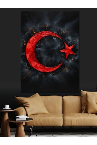 Ahşap Tablo Kırmızı Ay Yıldız Simgesi Yiyecek Ve İçecek Tabloları