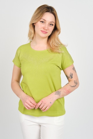 Ella Camelia Kadın Düşük Kollu Taş Süsleme Detaylı Bisiklet Yaka Bluz 24e116 Açık Yeşil Açık Yeşil