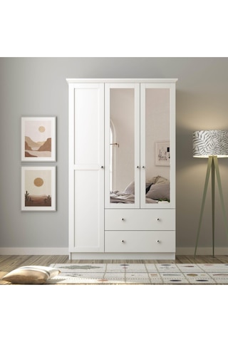 Side 3 Kapak 2 Çekmece Aynalı Gardırop Beyaz