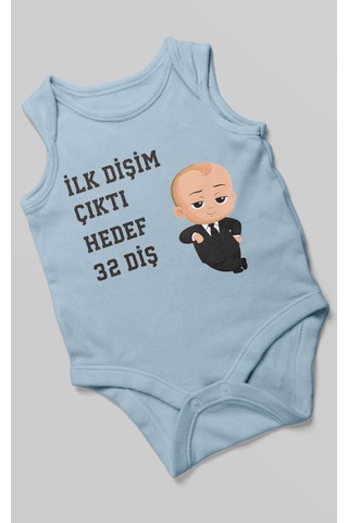 Morivokids İlk Dişim Çıktı Hedef 32 Diş Sıfır Kollu Bebek Body Bebe Mavisi