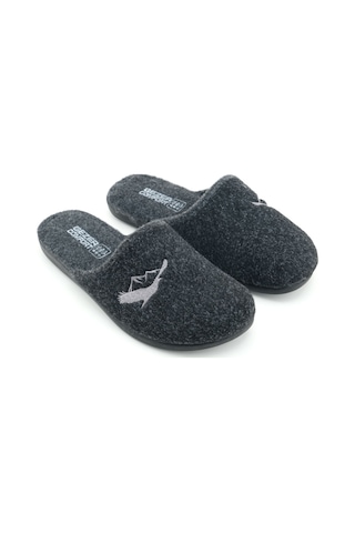 Gezer Erkek Kışlık Keçe Çıkarılabilir Cırt Cırtlı İç Taban Rahat Ev Bahçe Terlik Antrasit