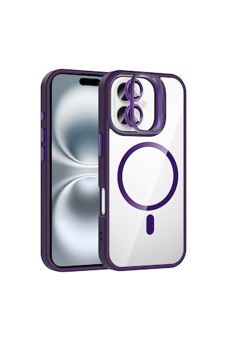 Techaks Apple Uyumlu iPhone 17 Kılıf Standlı Ve Kamera Lens li M-safe Şarj Özellikli Tchs Etro Kapak - Siyah Siyah