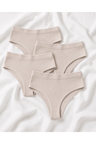 Skin Verse Pamuklu Yüksek Bel Tanga Külot 4'lü Set Bej