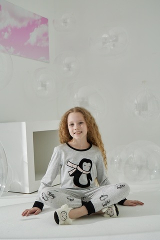 Kız Çocuk Uzun Kol Gri Pijama Takımı C8t5n7o5 001