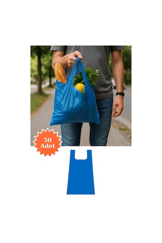 Mavi Atlet Poşet Market Bakkal Manav Mağaza Alışveriş Taşıma Torbası 43x90 Cm 50 Adet